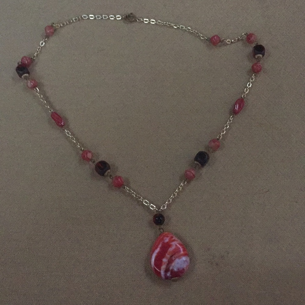 Vintage Necklace Marbled Drop Stone - Picture 4 of 4